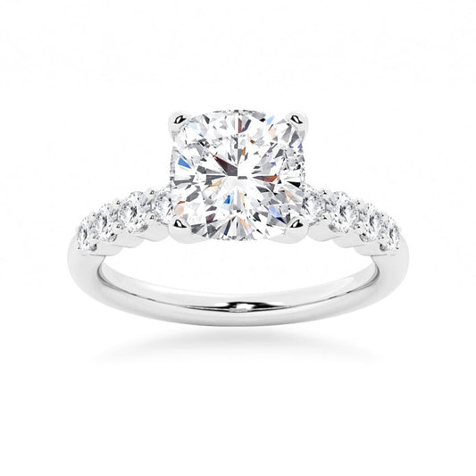 Classic Shared-Prong Cushion Cut Moissanite Engagement Ring