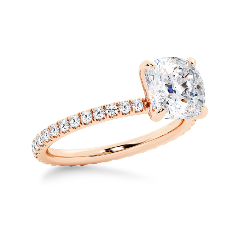 Cushion Cut Moissanite Engagement Ring With Eternity Pave Band