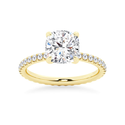 Cushion Cut Moissanite Engagement Ring With Eternity Pave Band