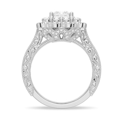 Vintage Double Halo Princess Cut Moissanite Engagement Ring