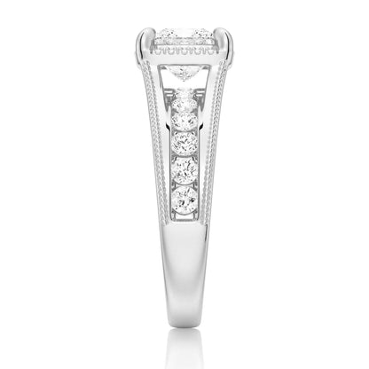 Milgrain Vintage Princess Cut & Round Moissanite Engagement Ring