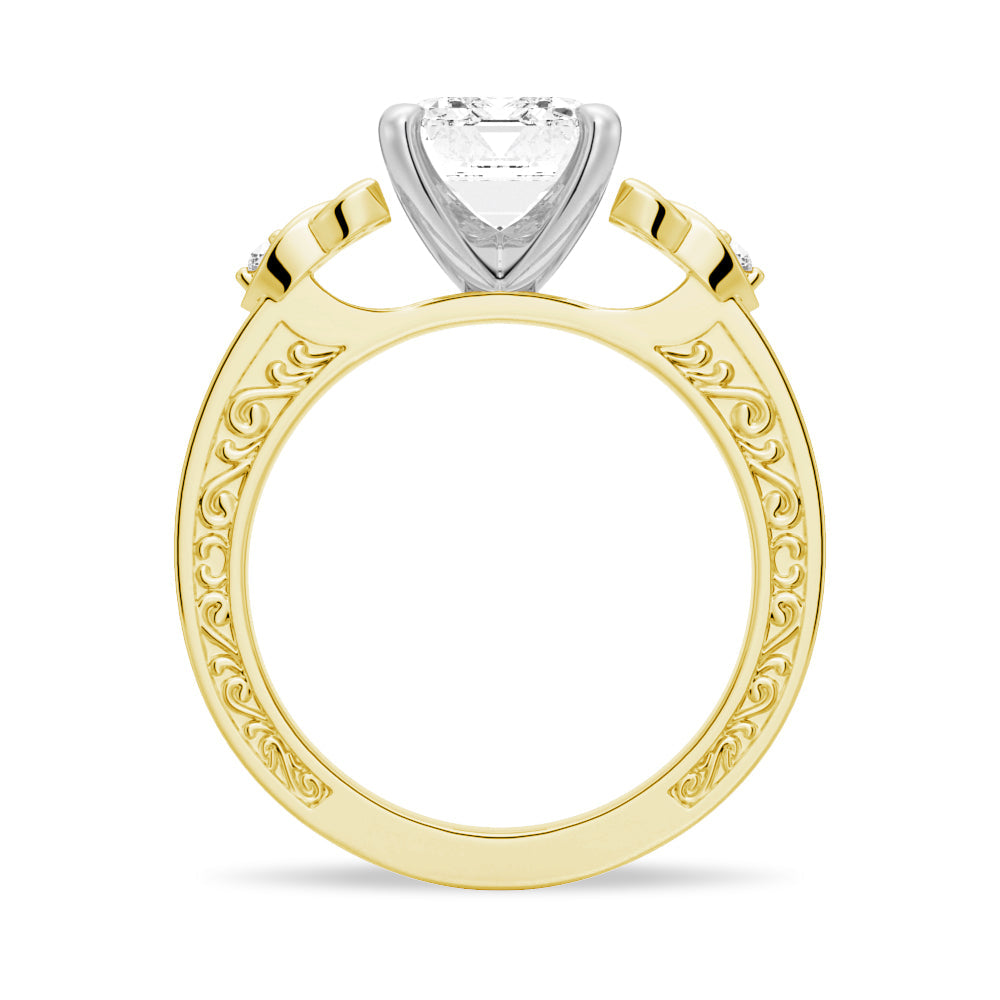 Vintage Celtic Knots Design Emerald Cut Moissanite Engagement Ring