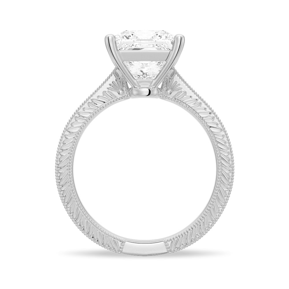 Vintage Princess Cut Moissanite Engagement Ring With Milgrain Edges