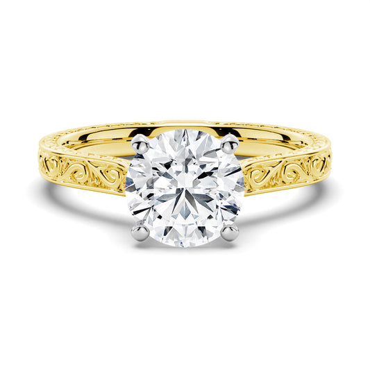 Vintage Two-Tone Round Moissanite Engagement Ring With Milgrain Edges